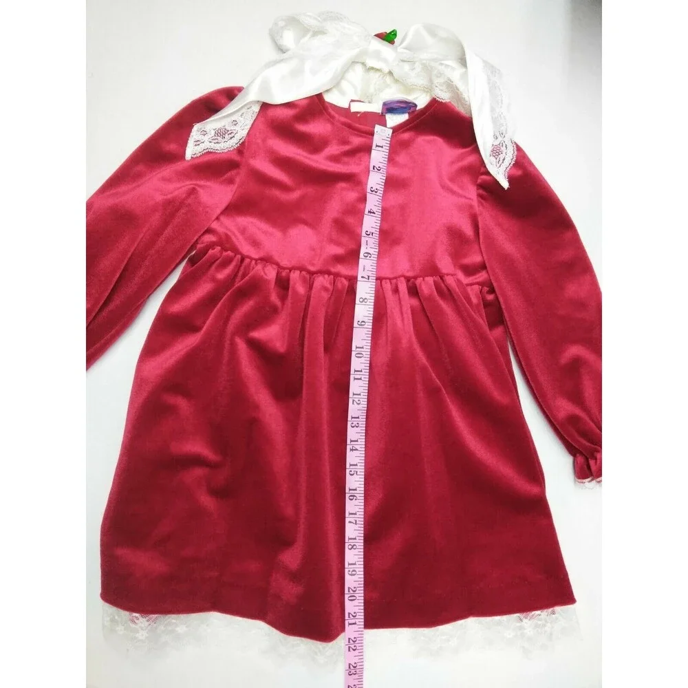 Vtg Roanna Girl Velvet Red Circle Lace Frilly Dress USA Collared Long Sleev Sz 6